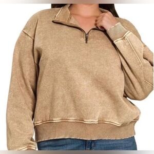 Deep Camel Quarter-Zip Pullover Sweatshirt